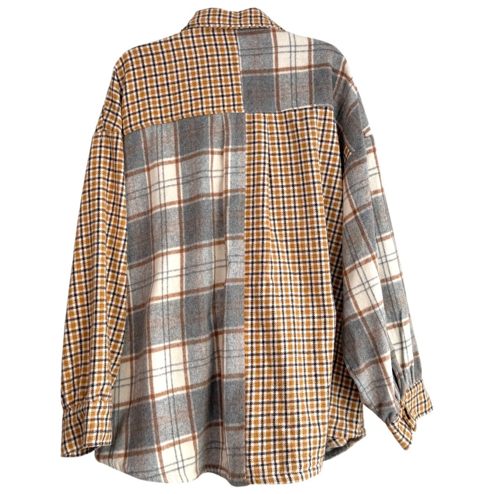 GiGiO Womens Patchwork Plaid Shacket Sz S Oversized Layering Cozy Outdoors - Picture 6 of 9